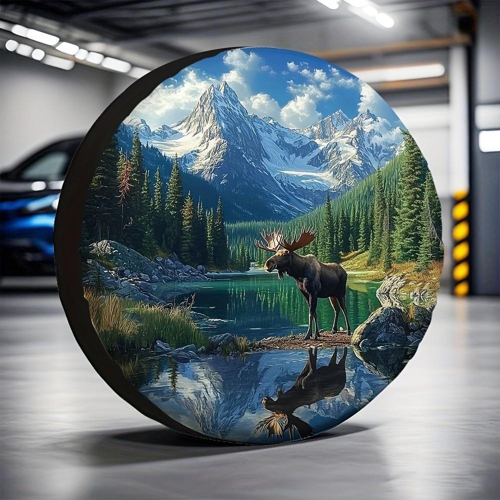 Moose in Mountains Landscape Tire Cover Storage Bag Durable Polyester Trailer Accessory