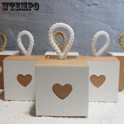 WTEMPO 20PCS 5.5*5.5*5.5CM Cajas de Papel Kraft Ahuecadas en Forma de Corazón Cajas de Embalaje Pequeñas para Regalo Cubo Retro