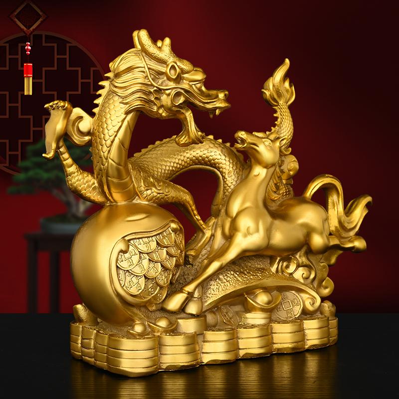 Brass Dragon Horse Spirit Chinese Dragon Ornament Copper Horse Crafted Home Decor for Living Room Gift