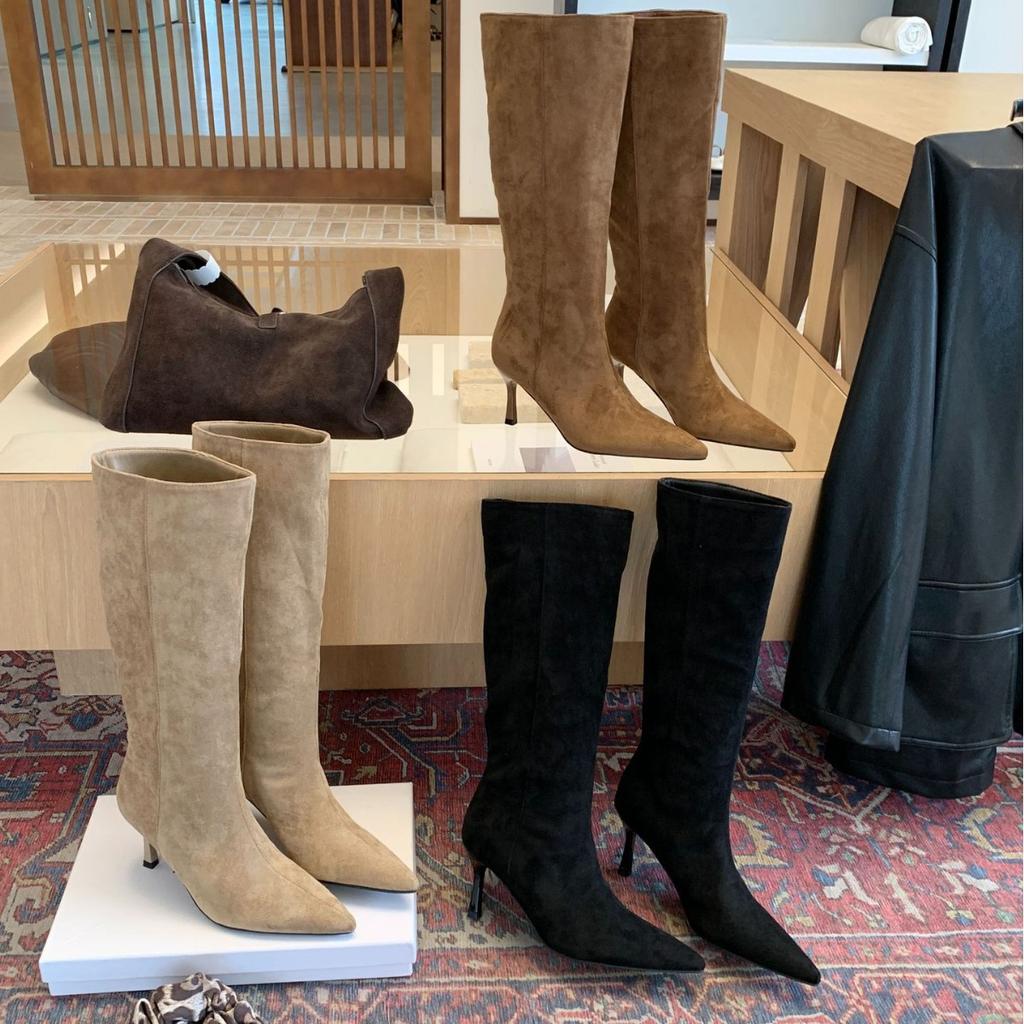 European and American style fashion pointed high boots simple temperament solid color straight boots 2025 new versatile high heels boots women