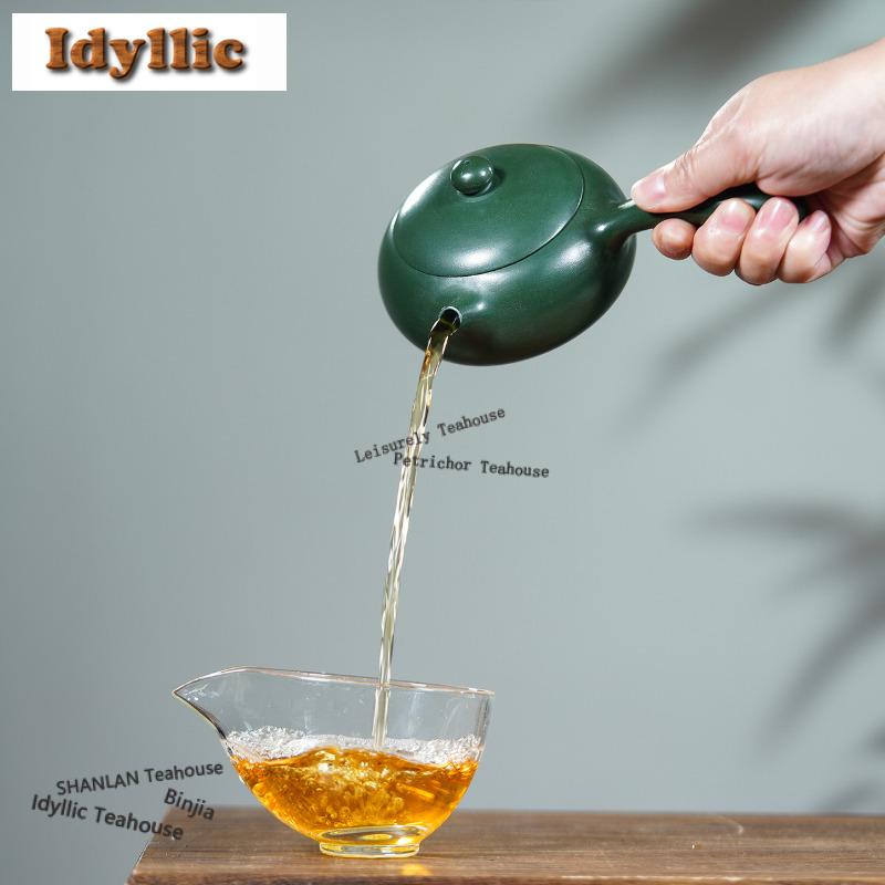 250ml Vintage Yixing Paarse Klei Theepotten Handgemaakt Platte Xishi Tang Yu Pot Ruwe Erts Groene Modder Ketel Zisha Theeset Theeservies