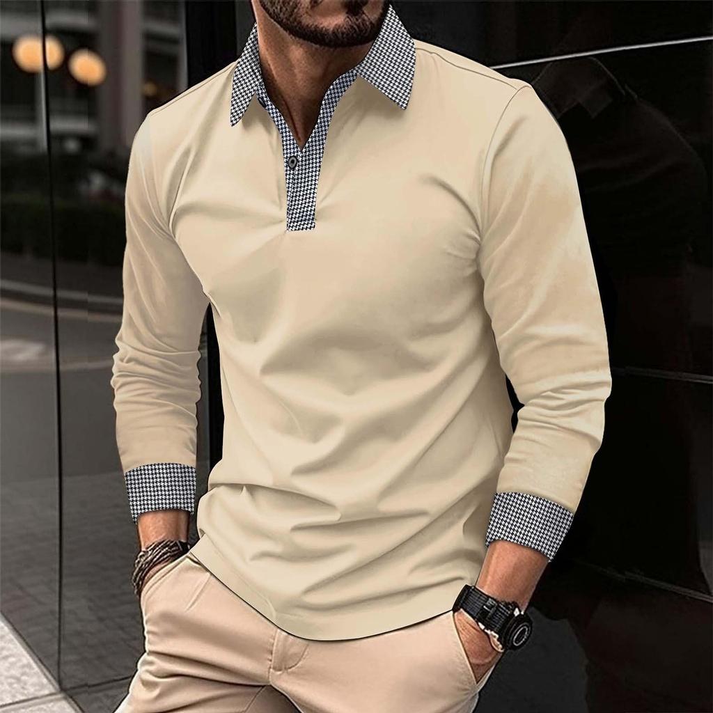 Long Sleeve Polo-Shirts For Men Plaid Collar Shirt Golf Tees Basic Casual Tops Trendy Tshirt Lightweight Regular Fit