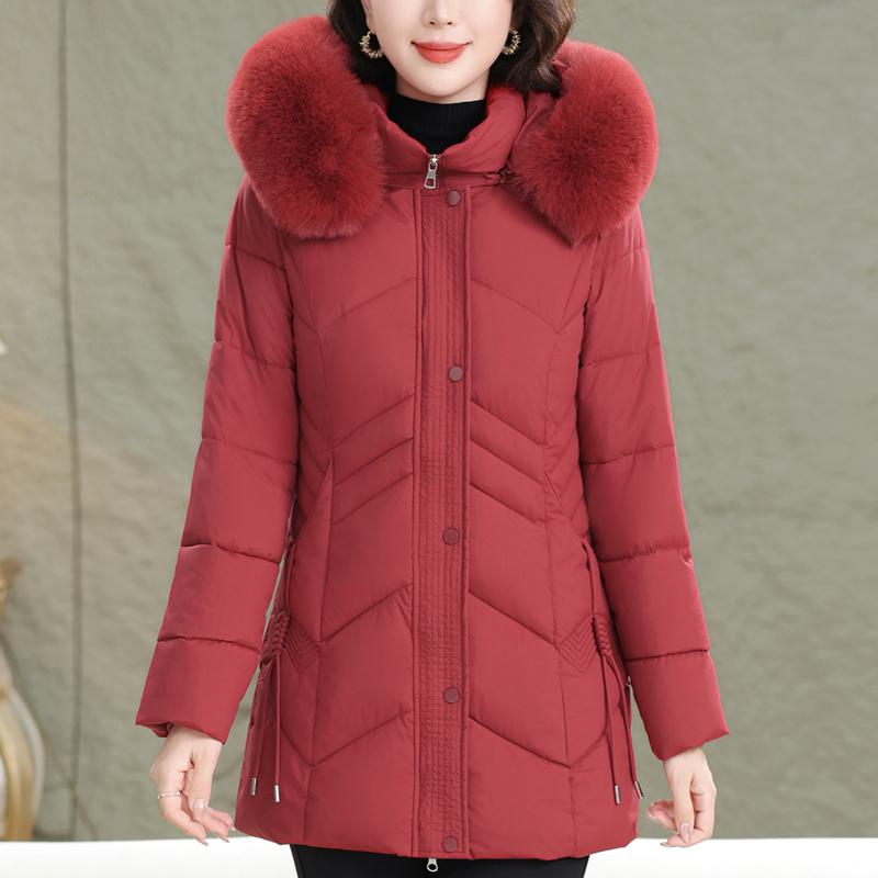 Jachete Femeie de Vârstă Mijlocie Iarnă Mărimi Mari Haine Exterioare cu Glugă Guler din Blană Faux Gros Cald Casual Palton de Iarnă Parkas Femei