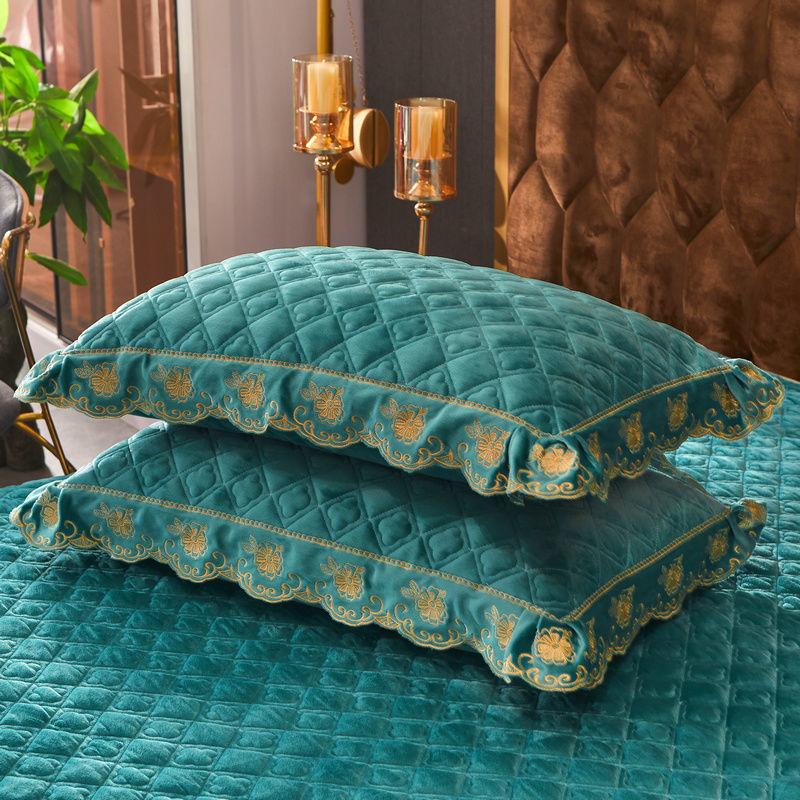 2PC Plaid Crystal Velvet Pillowcase with Zipper Ruffle Deco Soft and Warm Solid Color Rectangle Pillow Cover