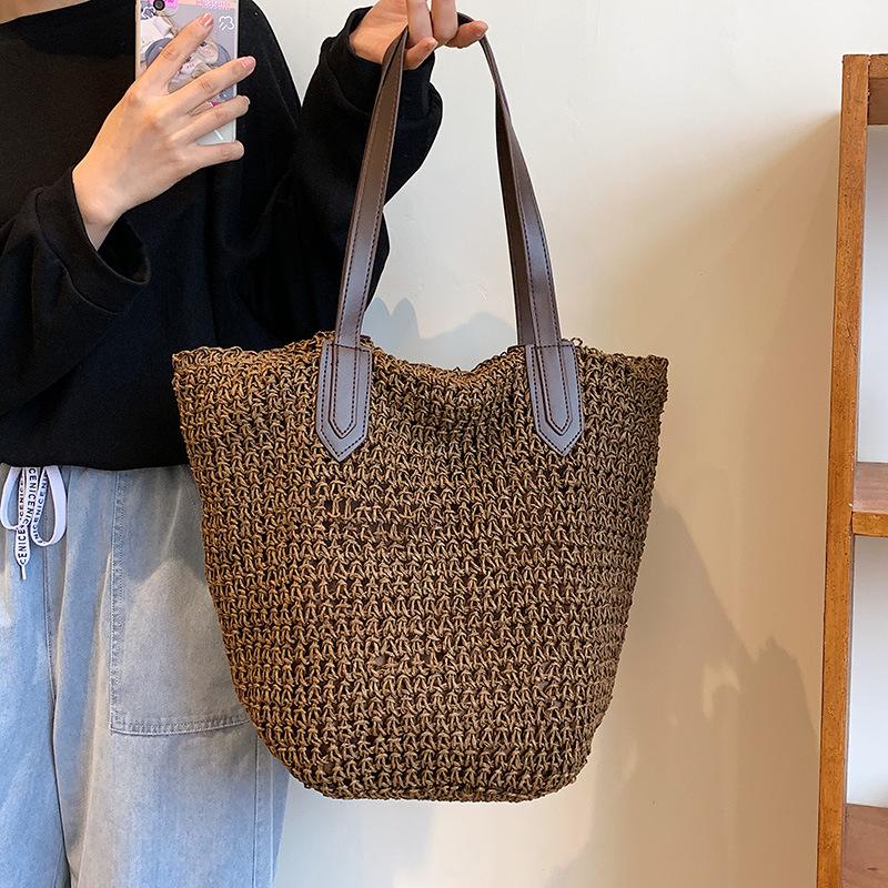 Sommer Strandtaschen für Damen Handgefertigte Rattan Gewebte Umhängetaschen Große Kapazität Strohtasche Bohemian Lässige Reise Handtasche Tragetaschen