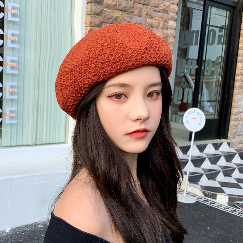 Summer Women's Beret Breathable Knitted Painter's Hat Korean Edition Versatile Casual Spring Autumn Pumpkin Hat