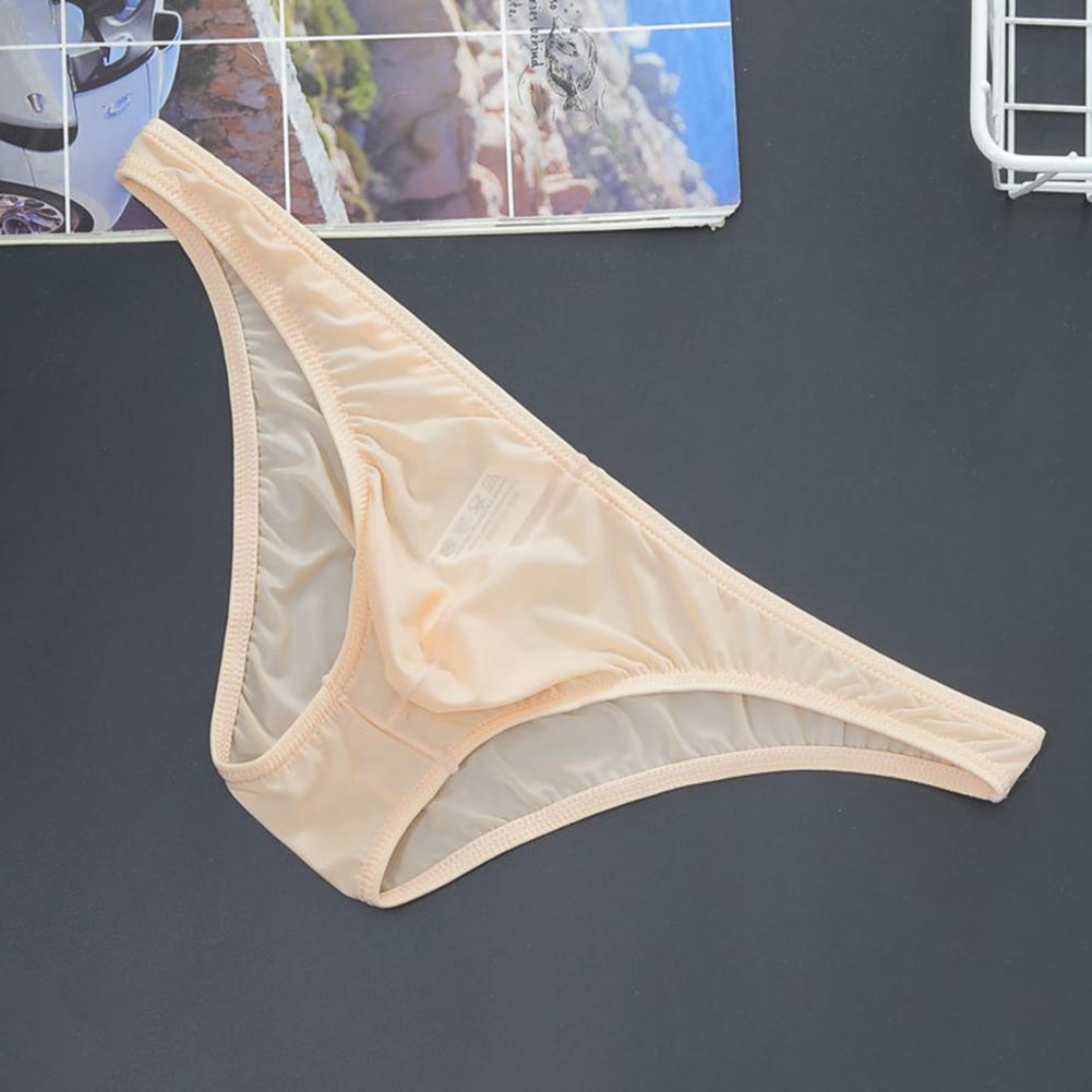 Men Briefs Ice Silk Ultra-Thin Low-Waist Underwear U-Convex Solid Color Elastic Breathable Panties Daily Wear
