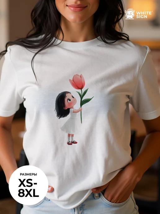 Oversized cotton T-shirt with Tulip in Hands print 3XL