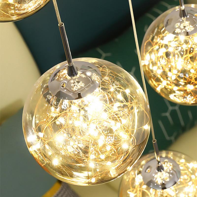 Modern LED Chandelier Glass Ball Dimmable Pendant Lamp for Staircase Living Room Home Decor Suspension Lighting Design Lusters