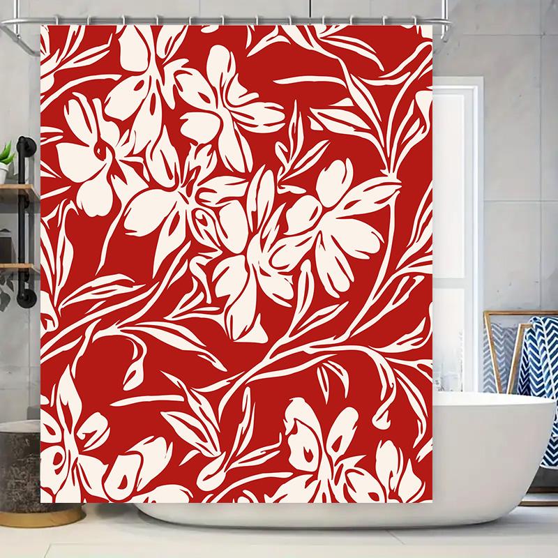

Red White Floral Shower Curtain Bathroom Decor Luxury Bathtub Curtains For Home, Hotel Or Spa Printed Fabric Water Repellent Bat W60H190(CM)-1 Pcs