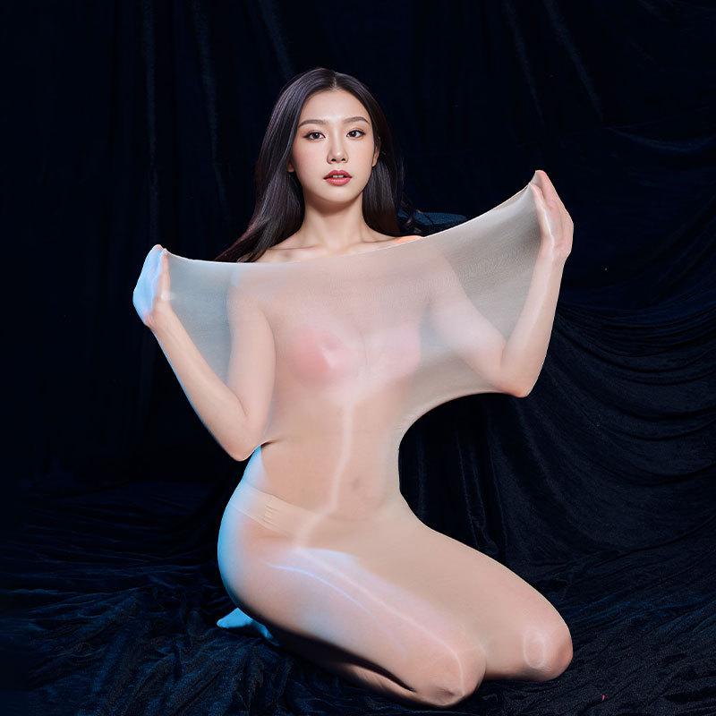 Sexy Seamless Glossy Sleep Sack Ultra-thin Tight-fitting Silky Full-body Wrapped One-piece Erotic Stockings Sheer Head-covering