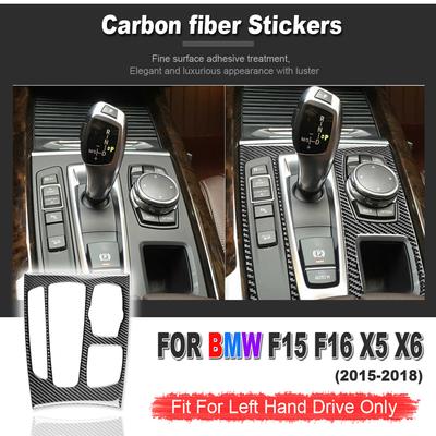 True Carbon Fiber Gear Shift Box Panel Cover For BMW F15 F16 X5 X6 Car Auto Shift Lever Decal Sticker Trim 2015-2018