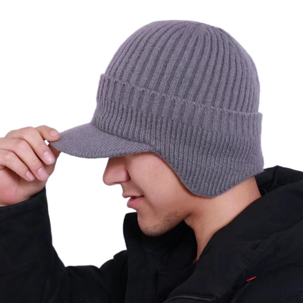 

Warm Baseball Knitted Cap Thickened Knitted Peaked Hat Cover Head Ear Protector Cap Men