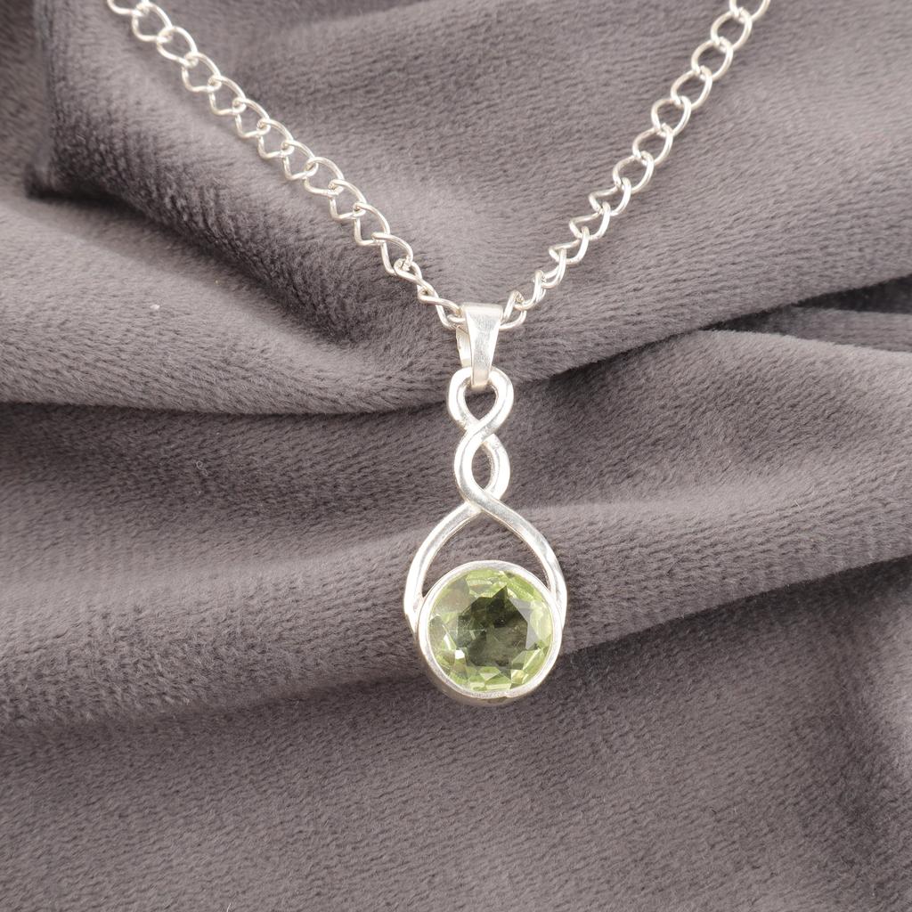Pandantiv cu Piatră Prețioasă Ametist Verde, Bijuterii din Argint Sterling Masiv 925, Bijuterii Boeme Lucrate Manual, Pandantiv cu Lanț din Argint Cadou Pentru Activiști