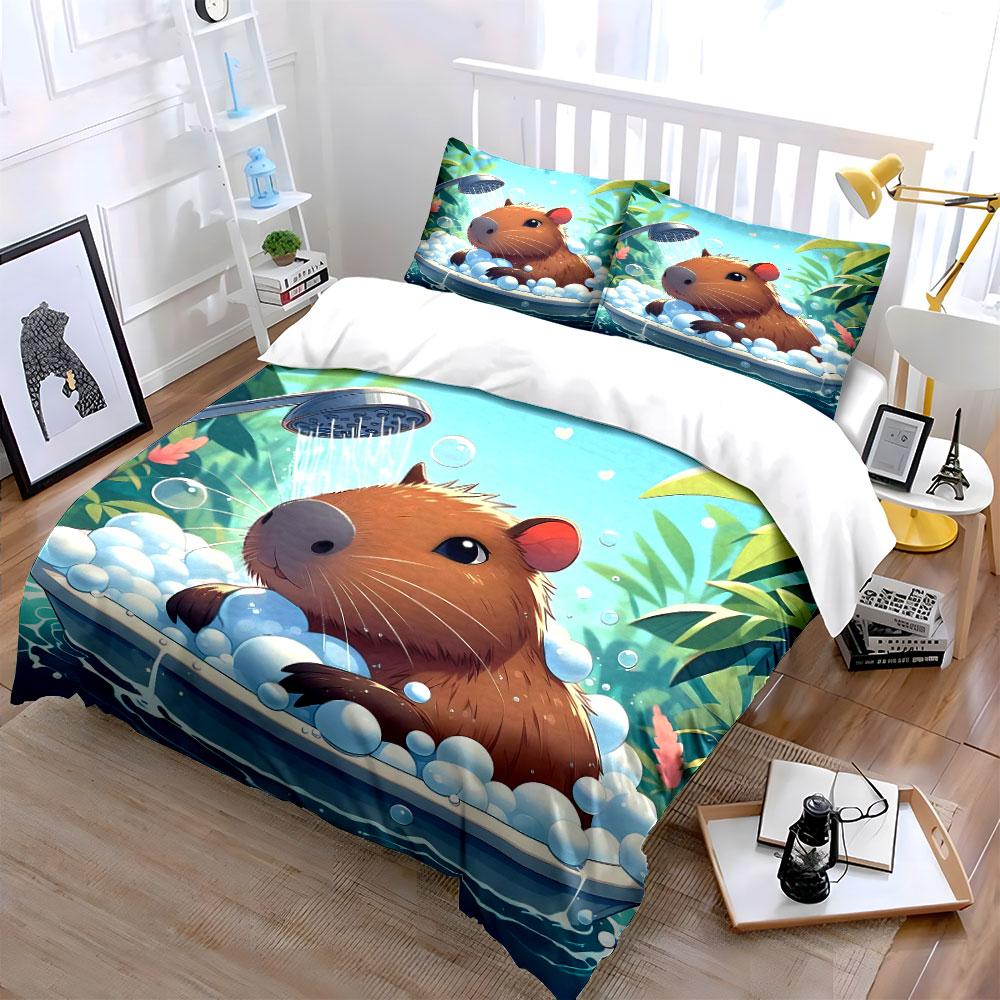 Capybara in bubble bath. Bedding sets Duvet cover sets Duvet covers Pillowcases(1 * Duvet Cover 2 * Pillowcases without duvet insert)