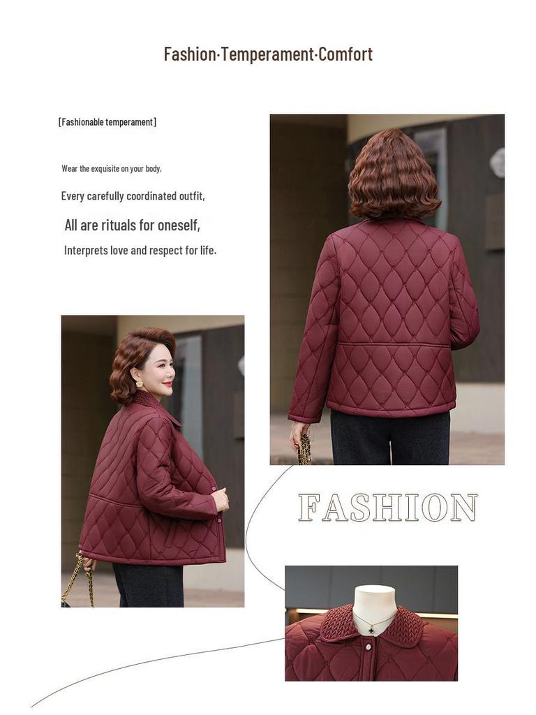 2025 New Lightweight Autumn/Winter Quilted Jacket for Petite Middle-Aged and Elderly Women, Warm Cotton Coat for Ages 40-50.