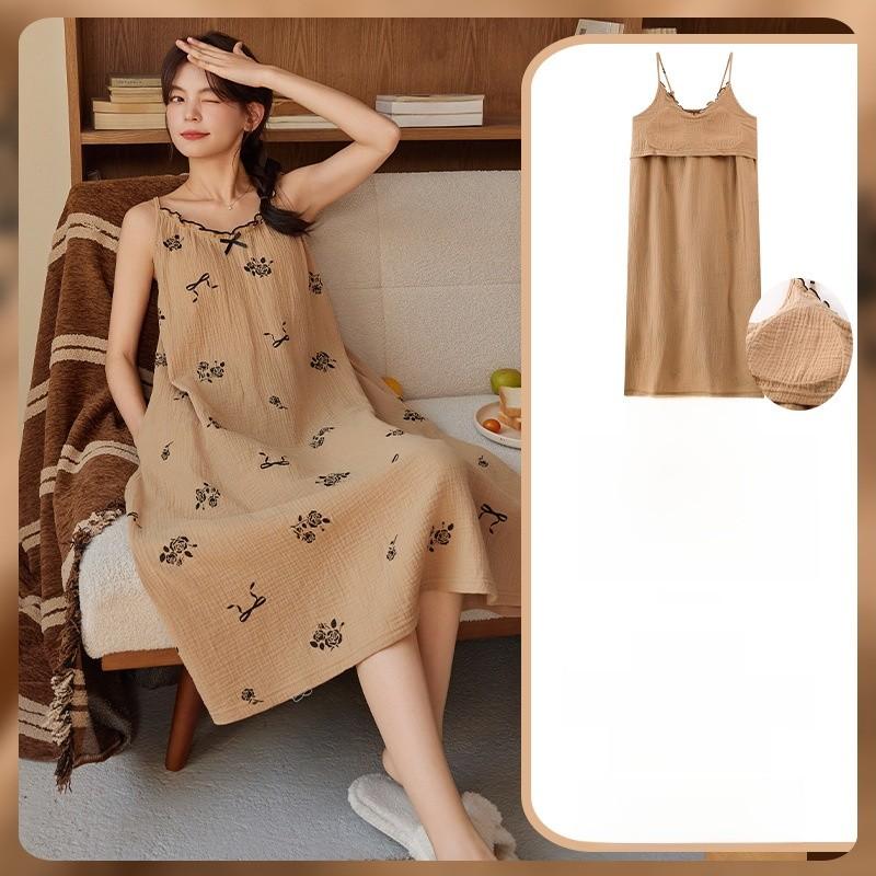 Cloud Cotton Short Sleeve Sleep Dress With Chest Padding For Comfortable Home Wear