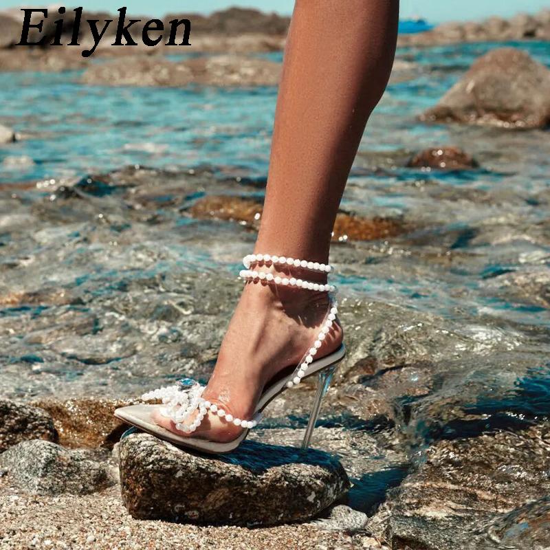 Summer Style White PVC Transparent Women Pumps String Beadbowknot Stripper High Heels Party Prom Shoes