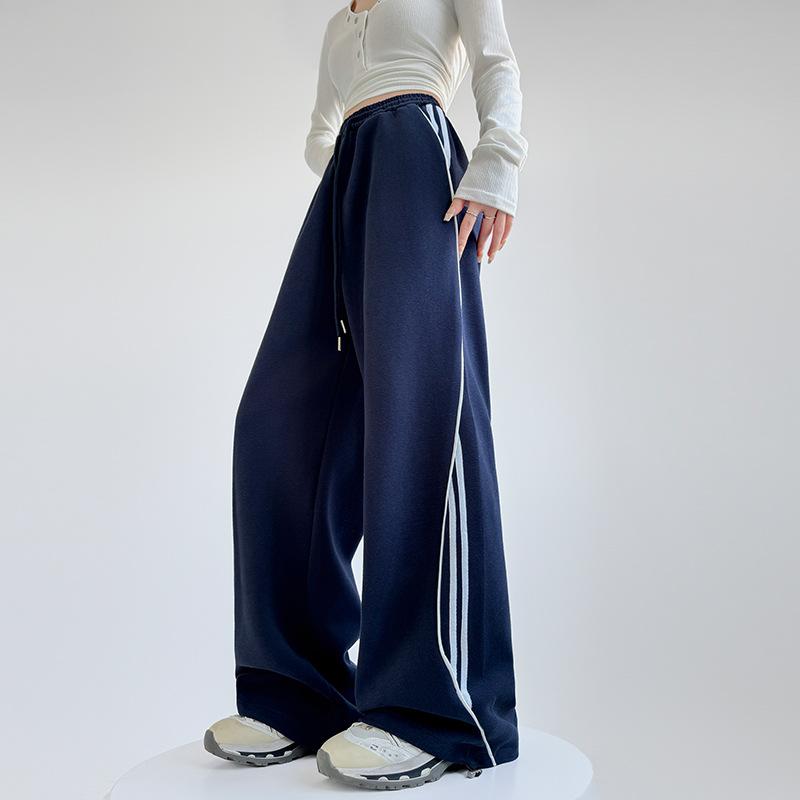 Spring and Autumn Skinny Design Casual Sweatpants Straight Striped Wide Leg Pants Women's Pants