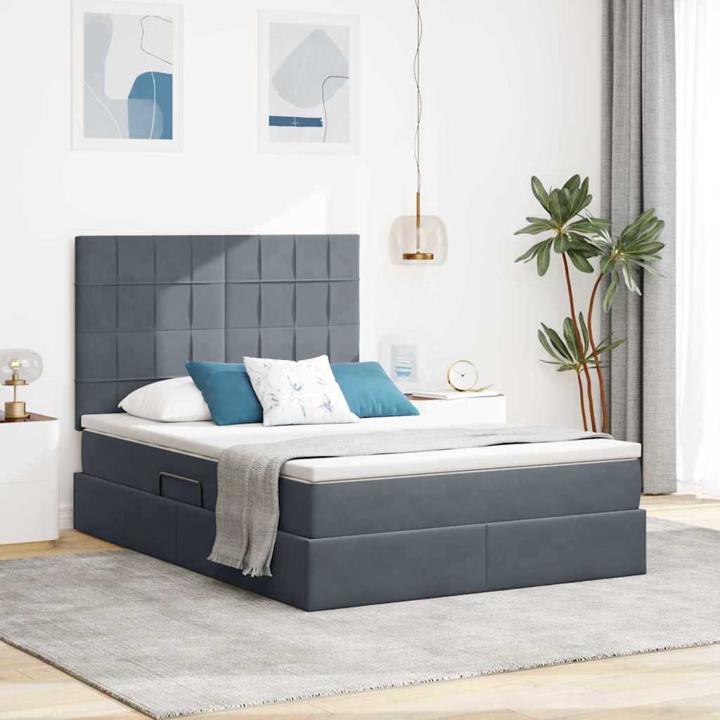 Storage Bed with Mattress Dark Gray 140 x 200 cm Velvet