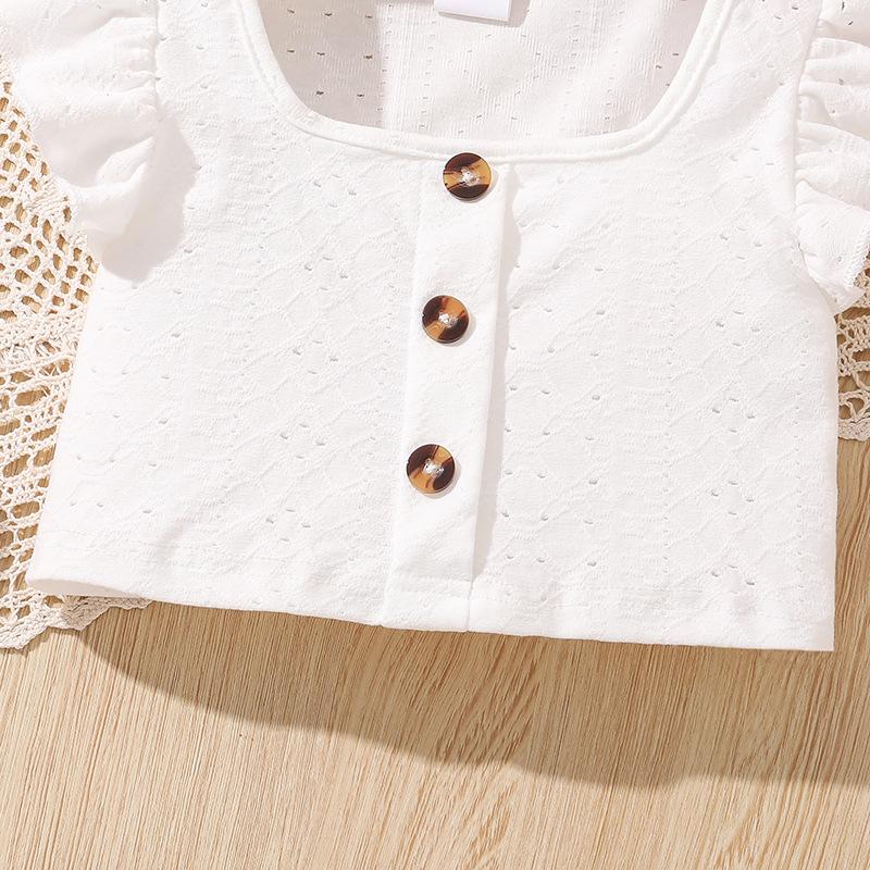 Children's Clothing Summer 4-7Y Short-sleeved New Square Neck Short-sleeved Top + Short Skirt Girls 2pcs Suit