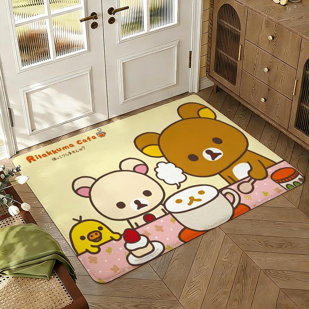 Cute Cartoon R-Rilakkuma Classic Floor Mat Soft Thickened Non-Slip Bedroom Living Room Door Mat Home Decor Flannel Rugs