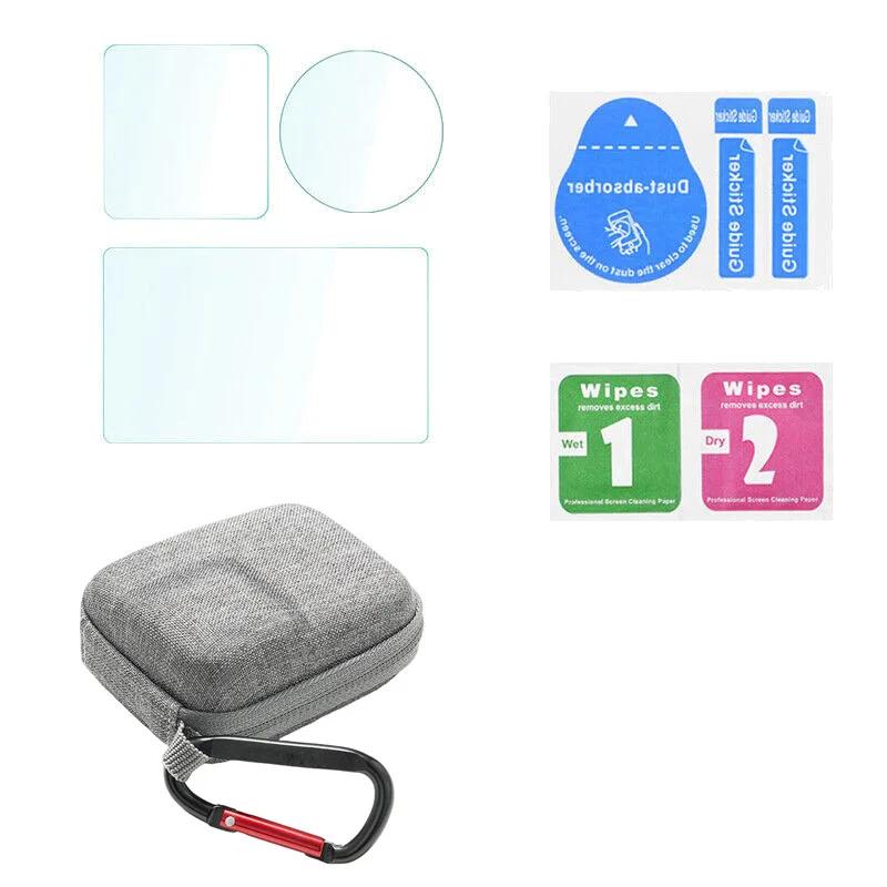 For DJI Osmo Action 5 Pro Camera 9H Tempered Glass Film+Mini Storage Carring Bag+Lens Protective Case Cover+Windslayer Cover
