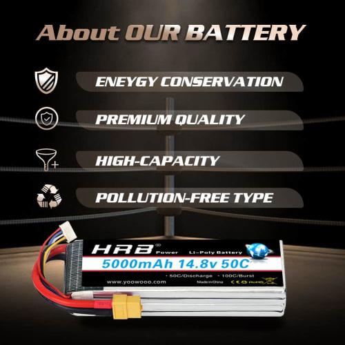 HRB 4S 14.8V 5000mAh 50C LiPo Battery with XT60 Connector (XT60-T) for RC Airplanes, RC Helicopters, RC Cars/Trucks, and RC Boats