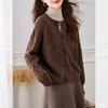 Spring and Autumn Women's Knitted Cardigan Sweater Coat Loose Simple Horn Button