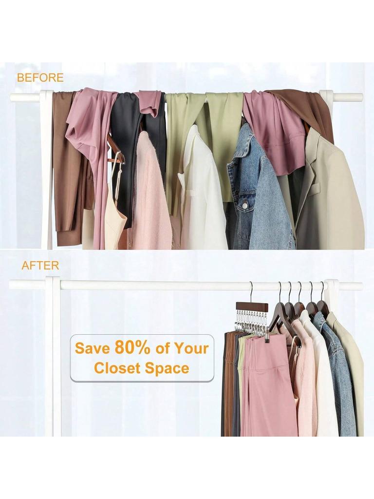 1 12clip Wooden Hat Hanger, Household Storage Rack for Underwear, Tie, Shirt, Scarf, Belt Etc, Bathroom, Bedroom, Wardrobe