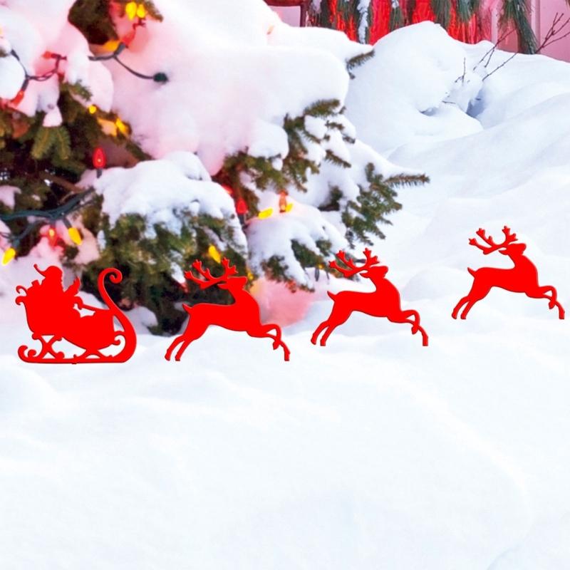 Christmas Santa Claus in Sleigh with Stake Garden Ornament for Courtyard Lawn