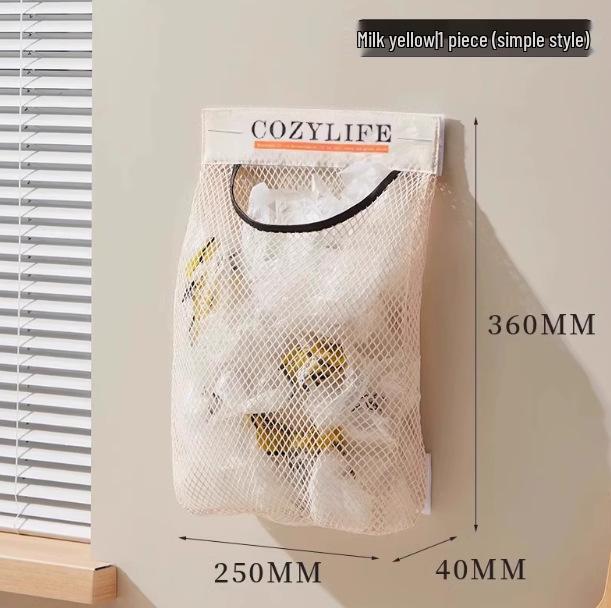 Wall-Mounted Large-Capacity Kitchen Garbage Bag Storage with Velcro Net