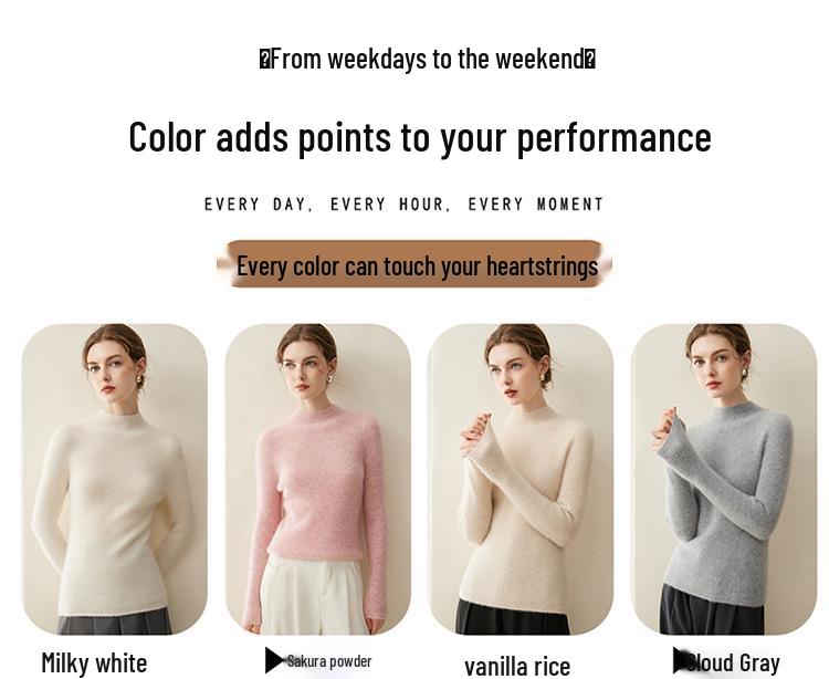 Elegant Slim Fit Women's Pure Cashmere Sweater - 2026 Autumn/Winter Half-High Neck Ribbed Base Layer