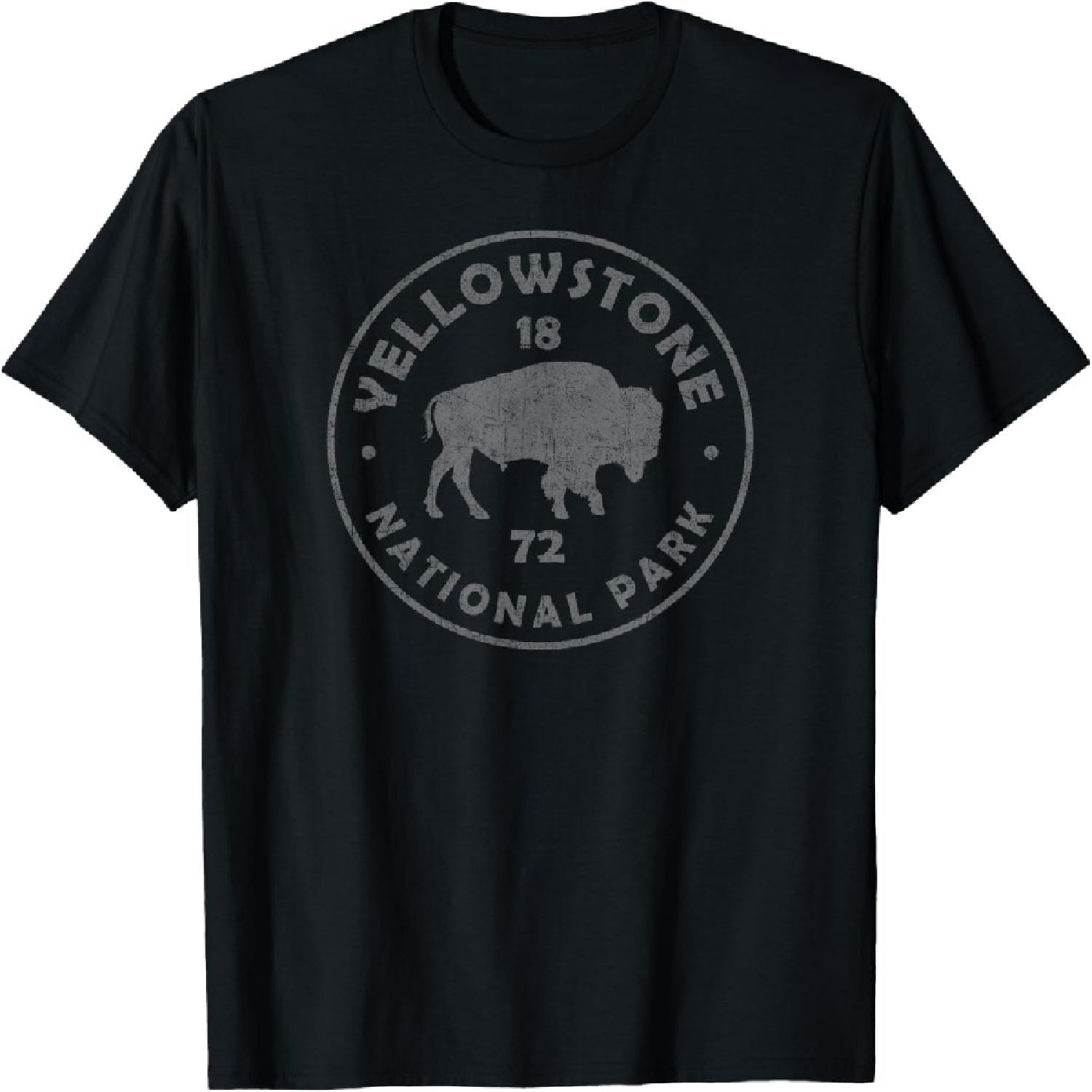 Retro Bison Yellowstone National Park 1872 Hiking Souvenir T-Shirt S
