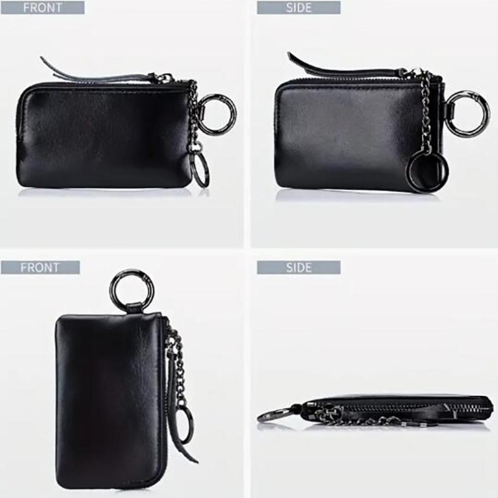 Cowhide Hanging Neck Coin Purses Vintage Coin Holders with Keychain Soft Leather Mini Change Purse  Wallet Women Men