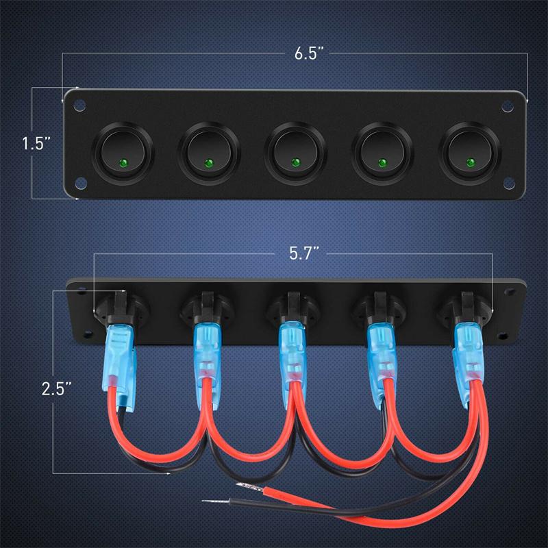 5 Gang Toggle Rocker Switch Panel For Car Boat Marine RV Truck 12V Blue Red Green Led