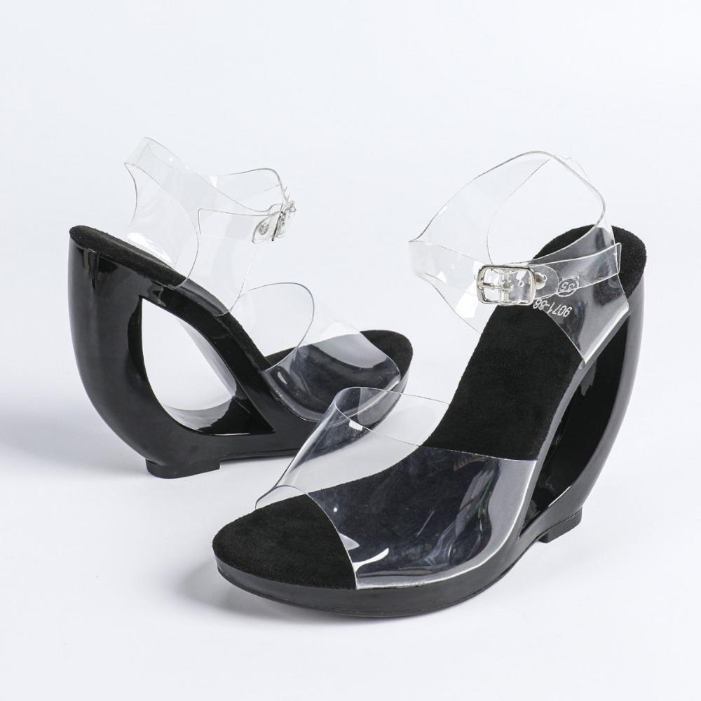 Women's Thick Heel Sandals - Transparent One-Strap Slip-On High Heels Crystal Heel, Outdoor-Wear Open-Toe Sandals LFD-907188-1