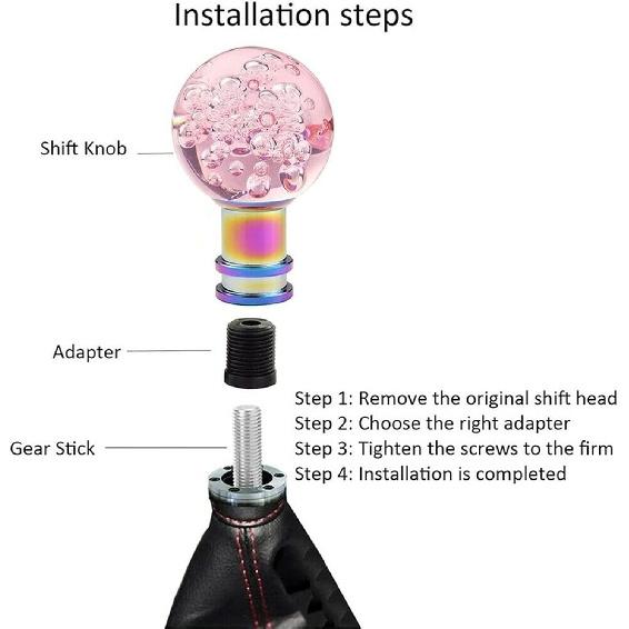 Aramox Universal Manual Gear Shift Knob, Crystal Bubble Acrylic Design with 3 Adapters, 8mm/10mm/12mm Thread Size