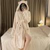Women's Winter Sexy Bathrobe Set Coral Velvet Warm Ladies Dressing Gown 2 Pcs Set Long Sleeve Lace Up Backless Nightwear Female