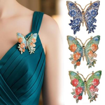New Rhinestone Flower Butterfly Brooches 5-Color Unisex Insect Pins Enamel Brooches Women Gifts