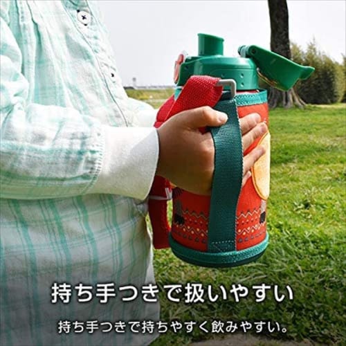 Tiger Thermos (TIGER) 600ml Water Bottle with Direct Drinking Cup, 2-Way Stainless Steel Bottle with Pouch, Sahara, Koropokkuru, Lion Design, MBR-C06G