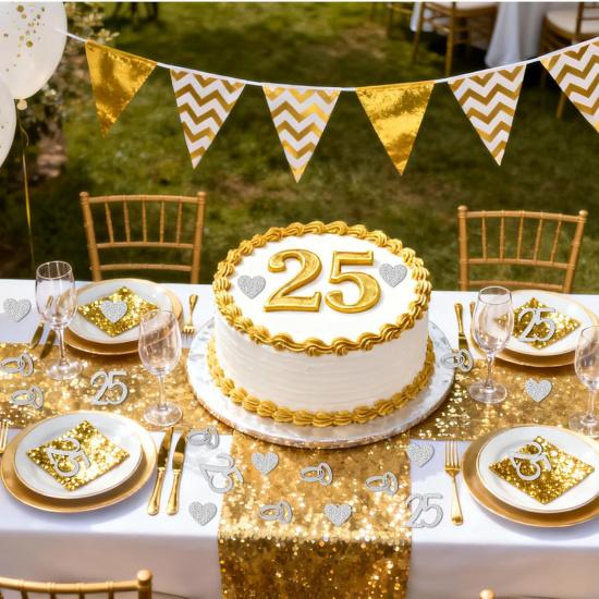100pcs 25th Wedding Anniversary Confetti, Silver Glitter Table Scatter Decorations for 25th Anniversary Party Supplies