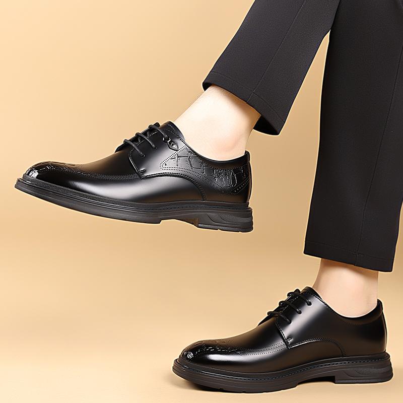 High-End Fashionable Men's Lace Up Dress Shoes Cow Leather Top Layer Rubber Outsole Young Business Suit Shoes For Men