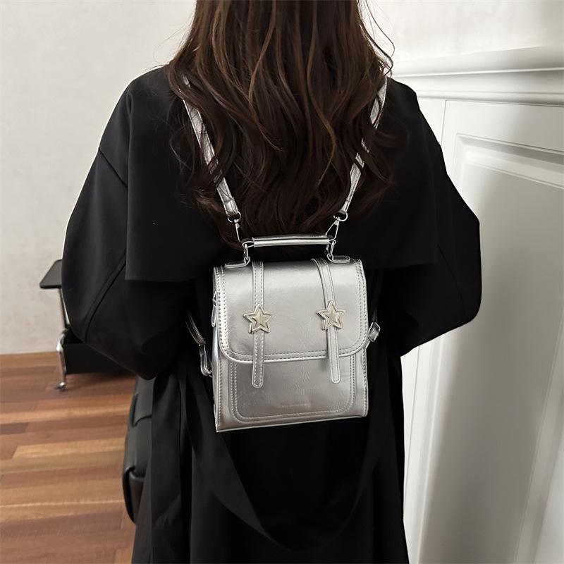 Vintage Star College Style PU Backpack for Women Thread Design Girls Satchel Shoulder Bag Student Portable Solid Color Handbags