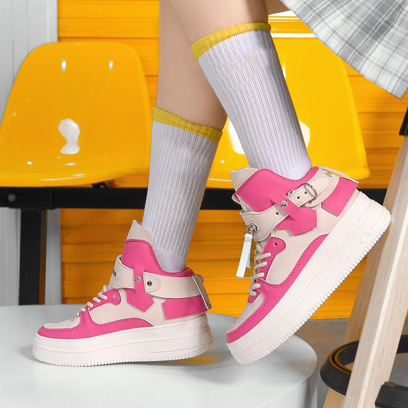 Fashion Pink Womens High Top Sneakers Streetwear Platform Men's Skateboard Shoes Trend Comfortable Leather Men Skate Board Shoes