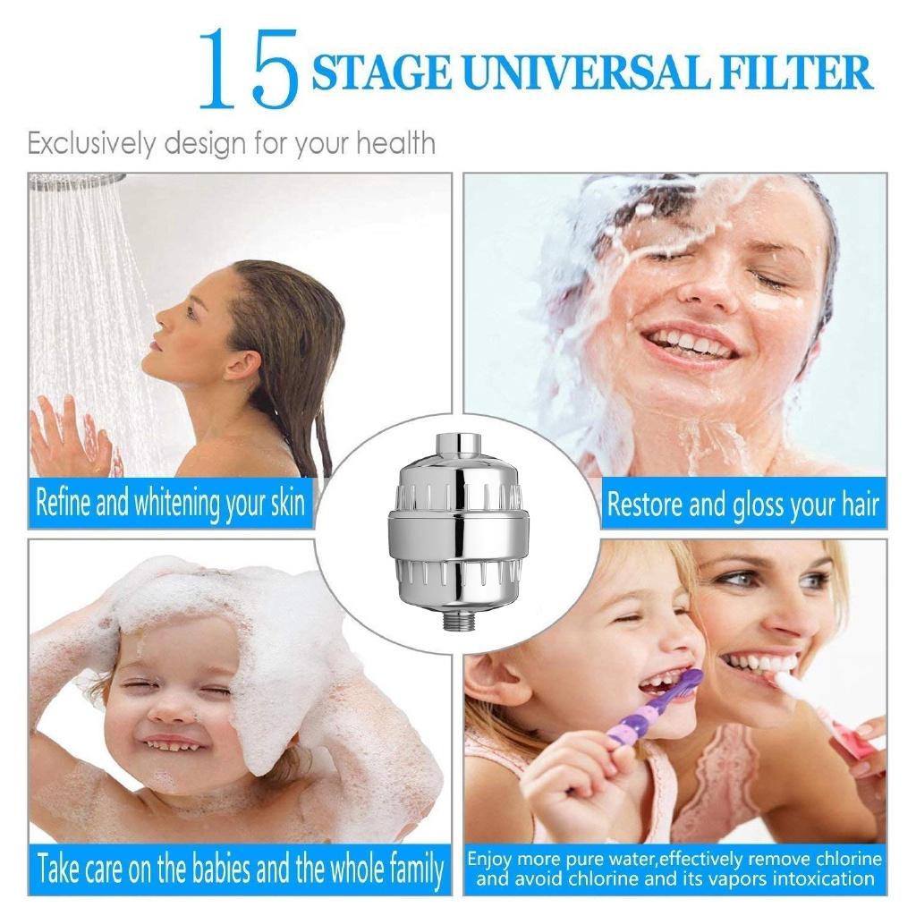 1/2'' Water Treatment Softener Chlorine Removal 15 Stage Bath Water Purifier Bathroom Shower Filter NEW
