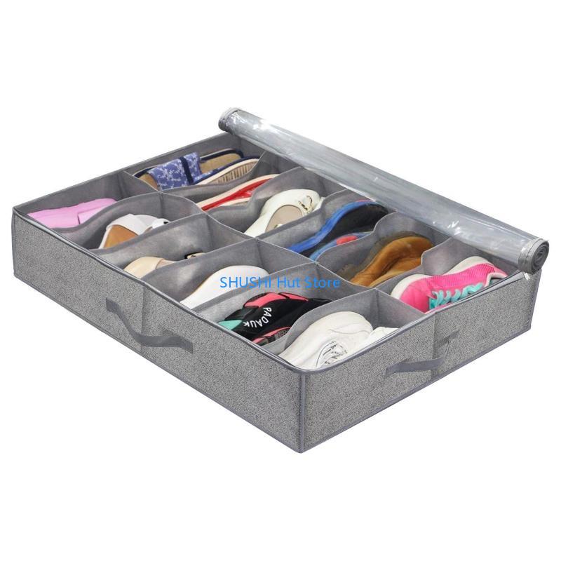 Shoes Storage Box with Zipper and Handle Foldable Reusable D57B