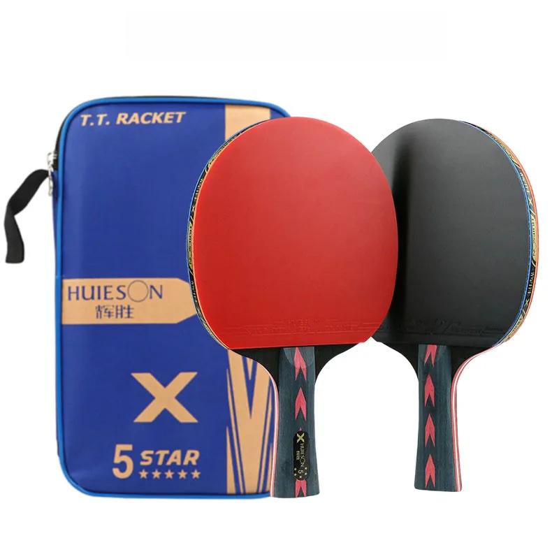 Autorizzazione Ufficiale HUIESON Set da Ping Pong in Carbonio 5 Stelle Racchetta Ping Pong Super Potente Per Allenamento Club Adulti Nuovo Aggiornato