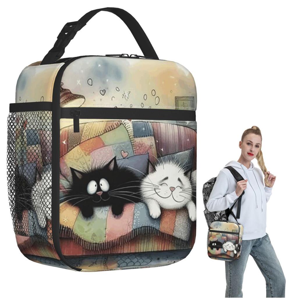 Cartoon Cat In Colour Sofa Pattern Insulated Lunch Bag for Women Children Leakproof Food Boxes Thermal Lunch Box Tote