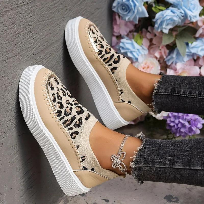 2024 Shallow Mouth, One -footed Women's Sports Shoes, Flat Leopard Pattern, Leisure and Leisure Wearing Women's Single Shoes